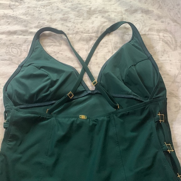 Amoressa One Piece Green V Neck Swim Swimsuit Sz 14 - Picture 6 of 8